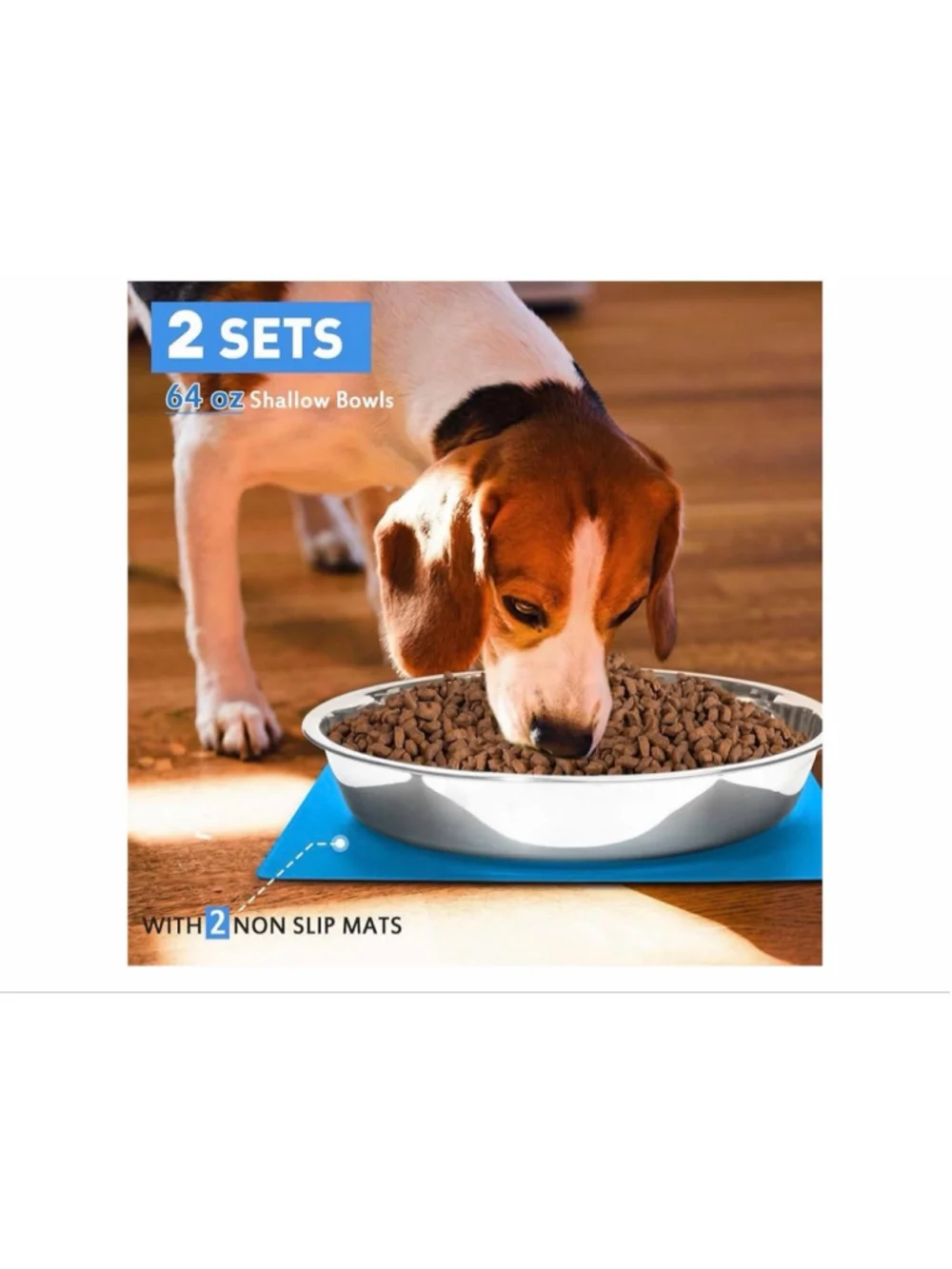 NEW Shallow Dog Food Bowls Non Slip Food Grade Stainless Steel Large Dogs 8 Cups